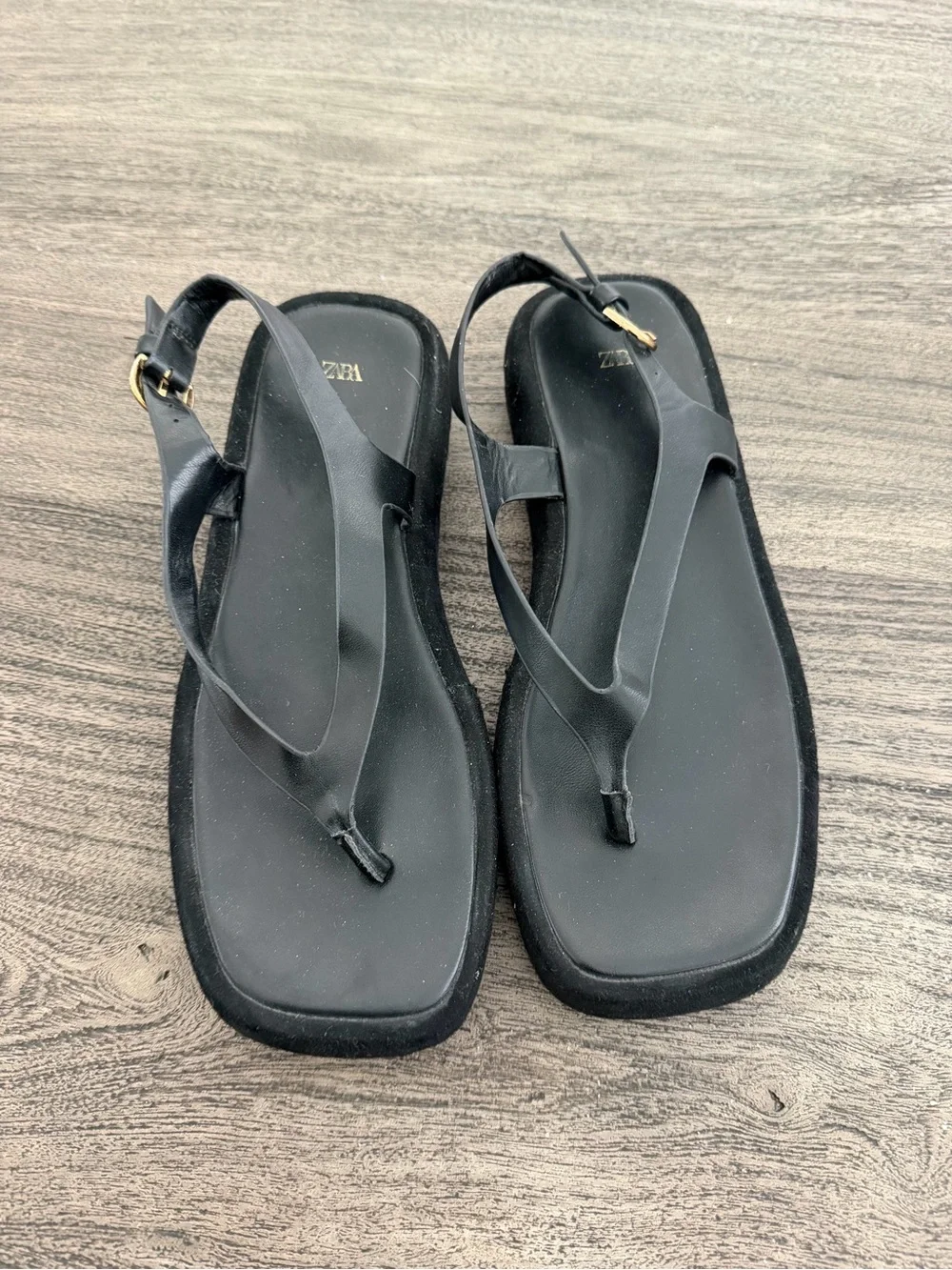 Zara Black Platform Thong Sandals with Ankle Strap - Picture 2 of 11